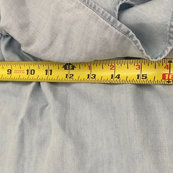 Sam and Jess Double Ruffle Off The Shoulder Blouse Light Blue Chambray Size XSP - Picture 12 of 13